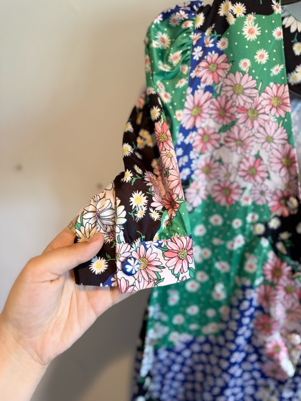 Anthropologie En Saison Floral Patchwork Colorful Mini Dress Small Spring Satin - Picture 5 of 8